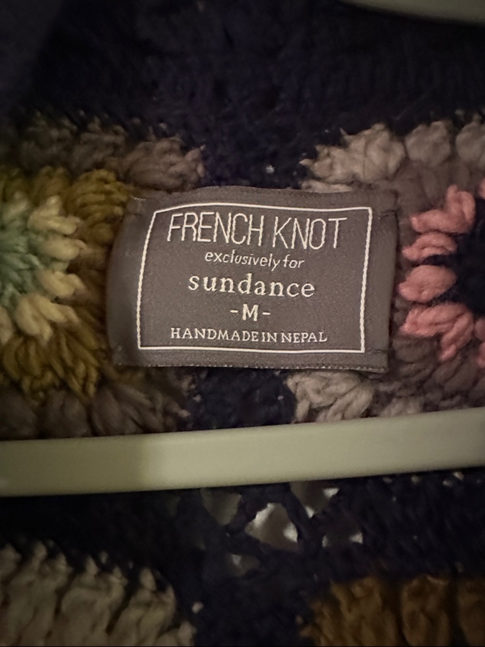 Sundance Navy Crochet Granny-Square Fringe Cardigan with Pink and Olive Accents - Picture 3 of 5